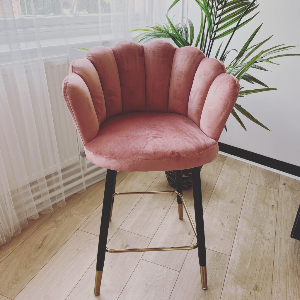 High pink velour bar stool