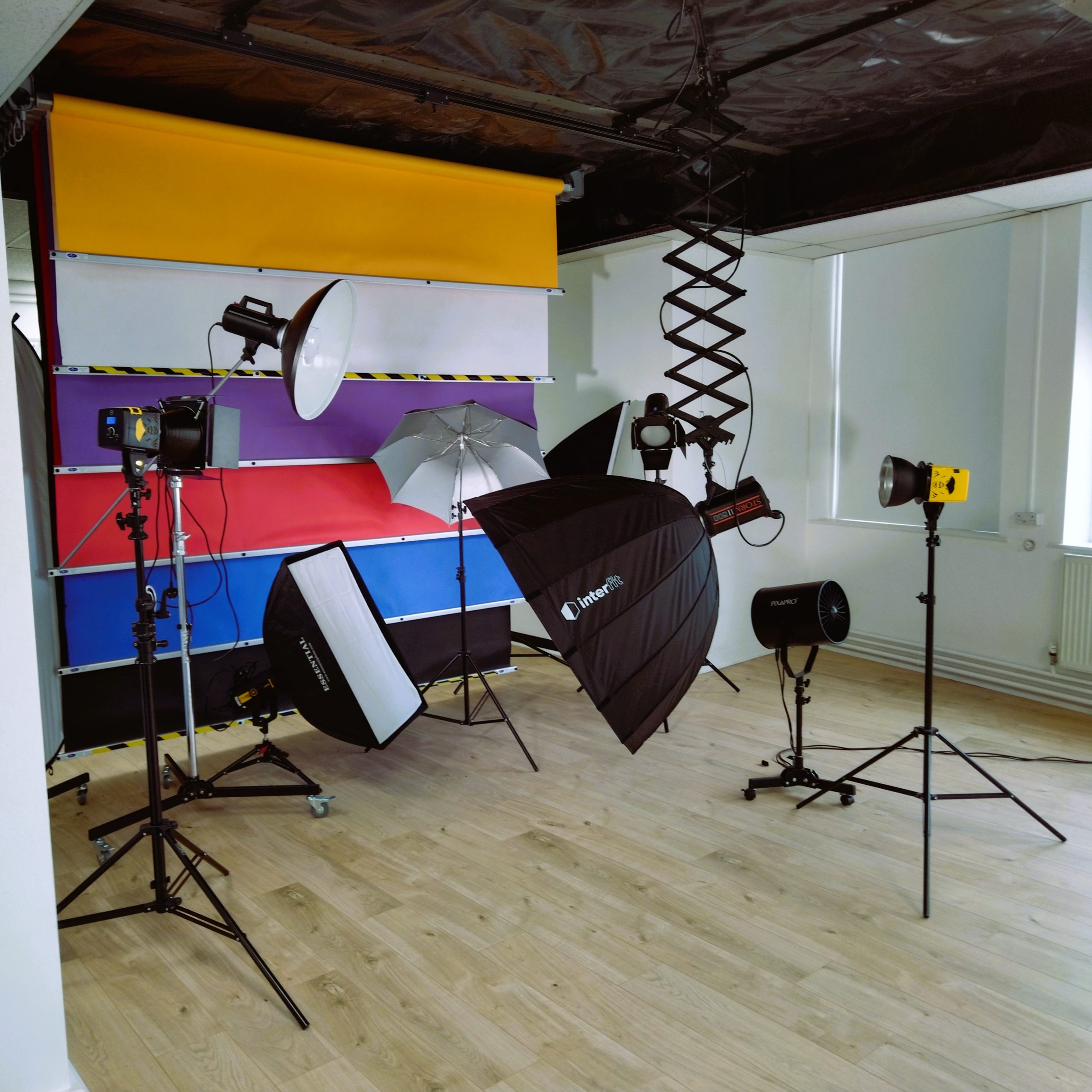 Studio hire space with variety of backdrops and lighting equipment